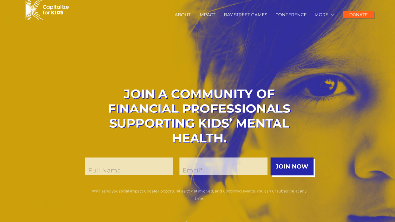 A screenshot of the Capitalize for Kids website.