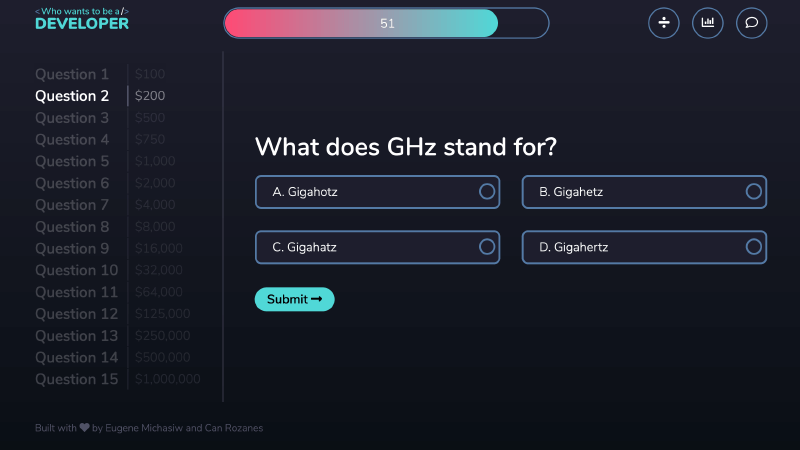 A screenshot of the trivia app.